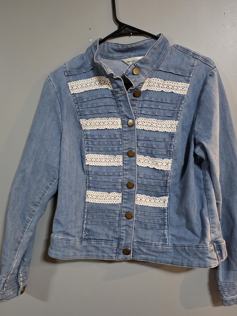 Christopher & Banks Light Blue Denim Jacket with White Lace Insets